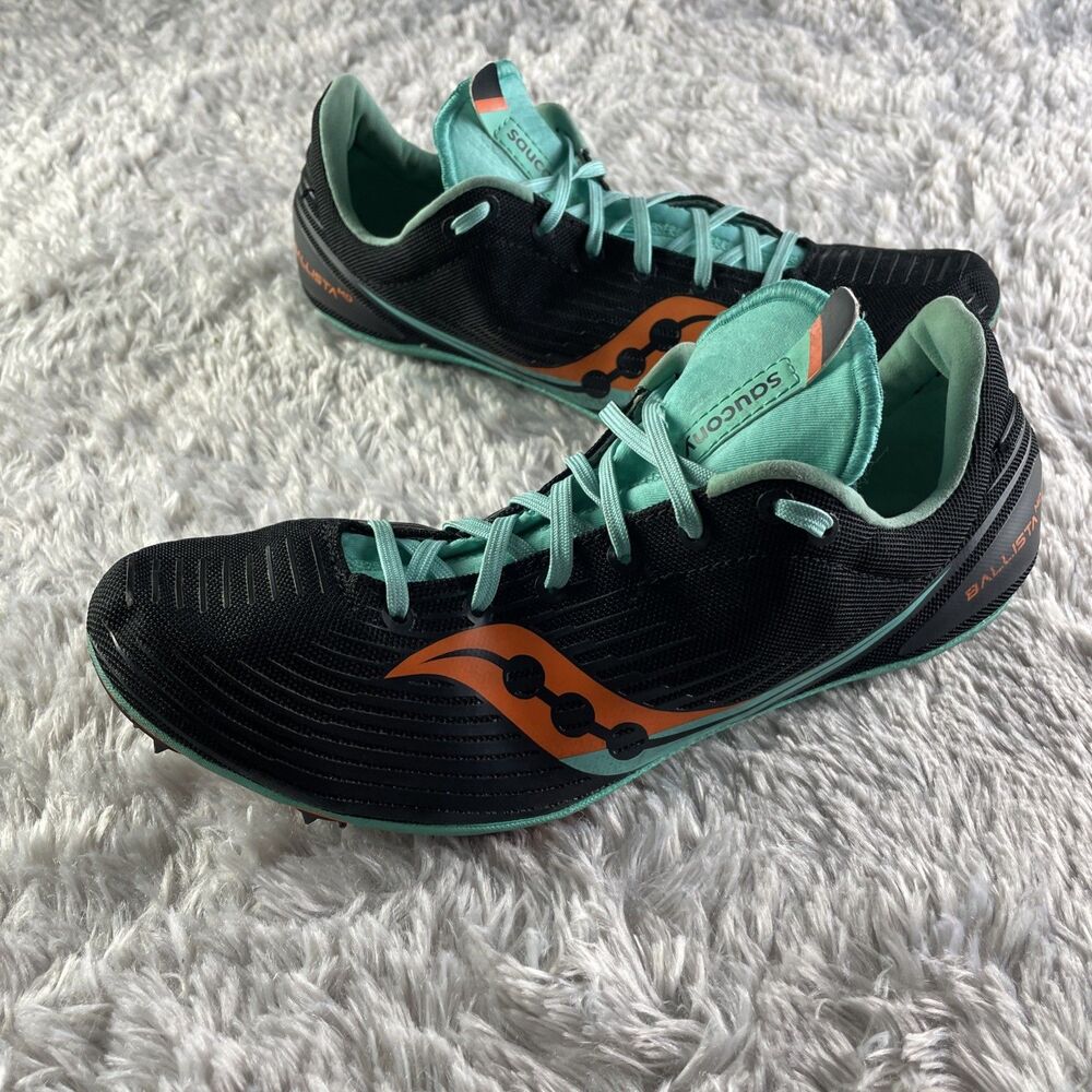 Saucony Track Shoes Spikes Womens 9.5 Black Teal Orange Ballista MD Running